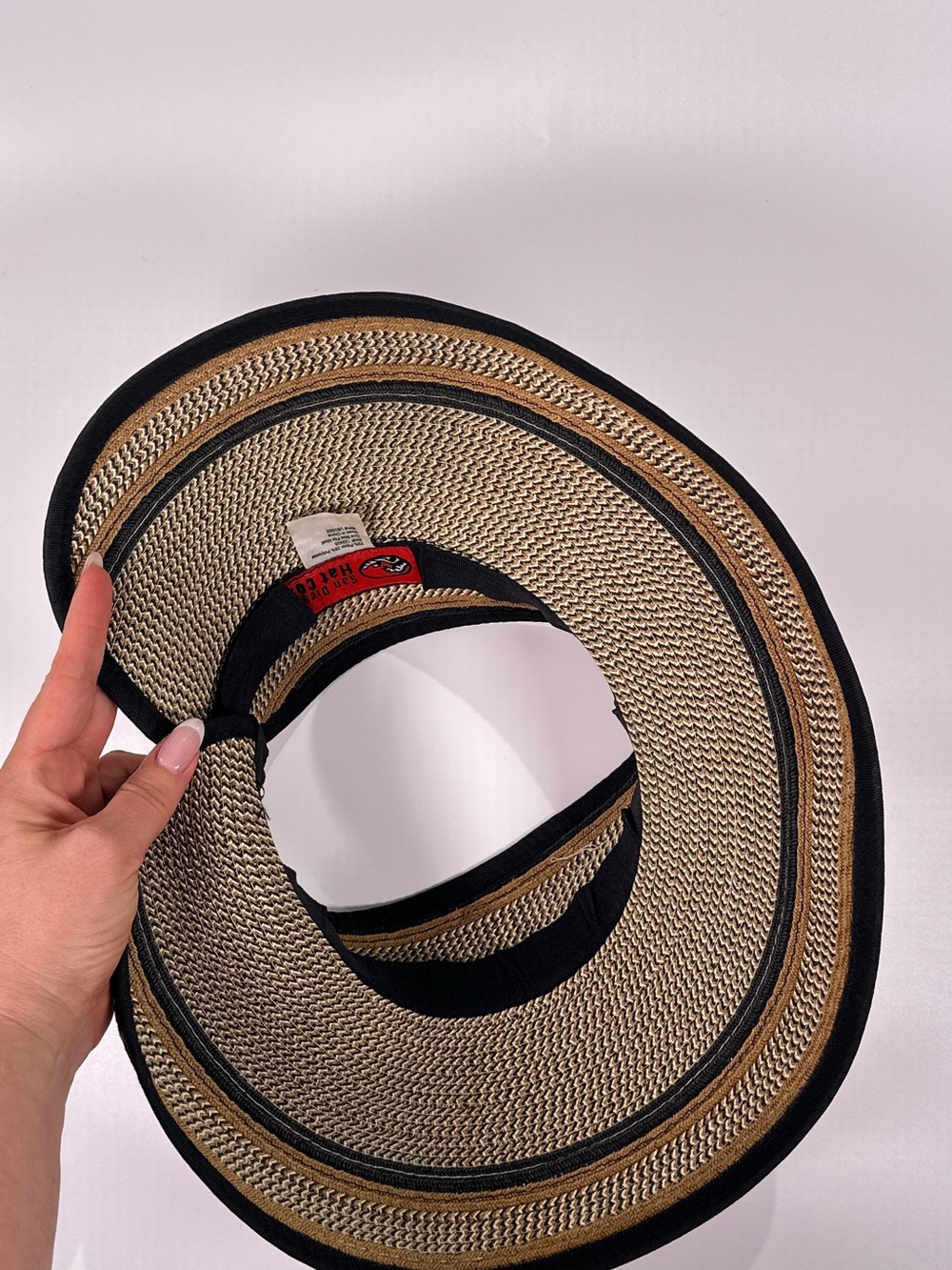 San Diego Hat Co Large Brim Roll Up Visor Woven Paper Tan Black OS - Picture 9 of 9